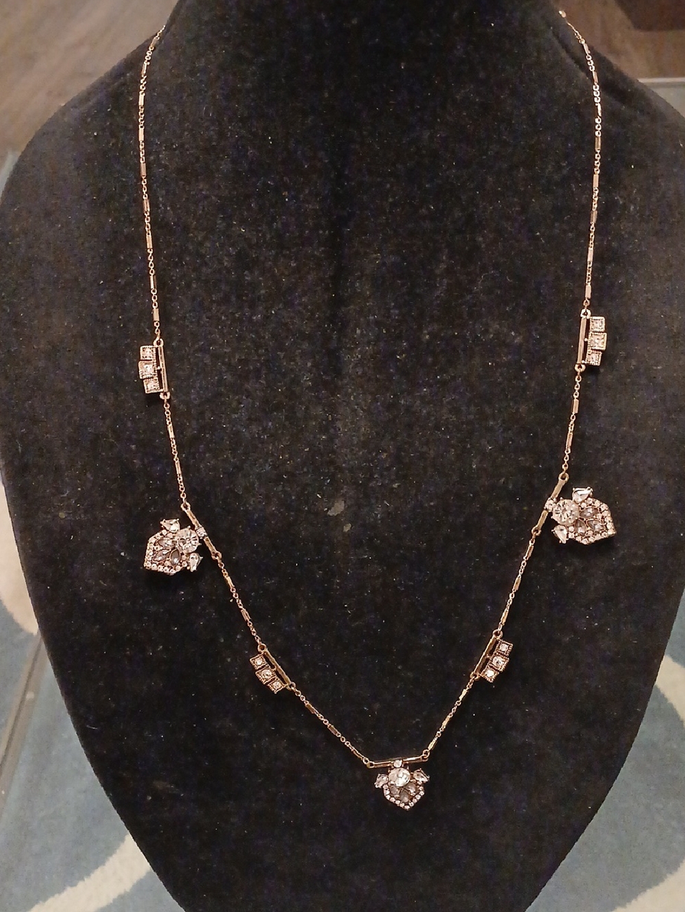 Ann Taylor Rose Gold Floral Crystal Station Necklace